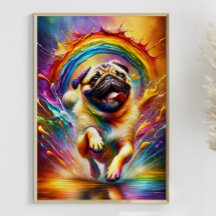 Colourful Pug Rainbow Splatter Art for Pug Lover
