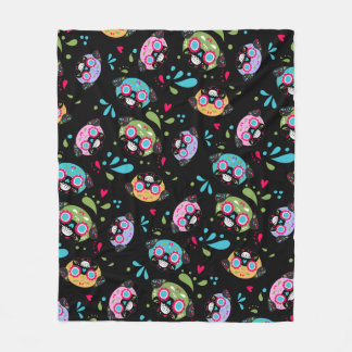 Colourful Pug Sugar Skulls Pattern Fleece Blanket