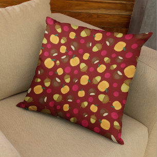Colourful Pumpkin Acorn Chestnut Berries Pattern Cushion