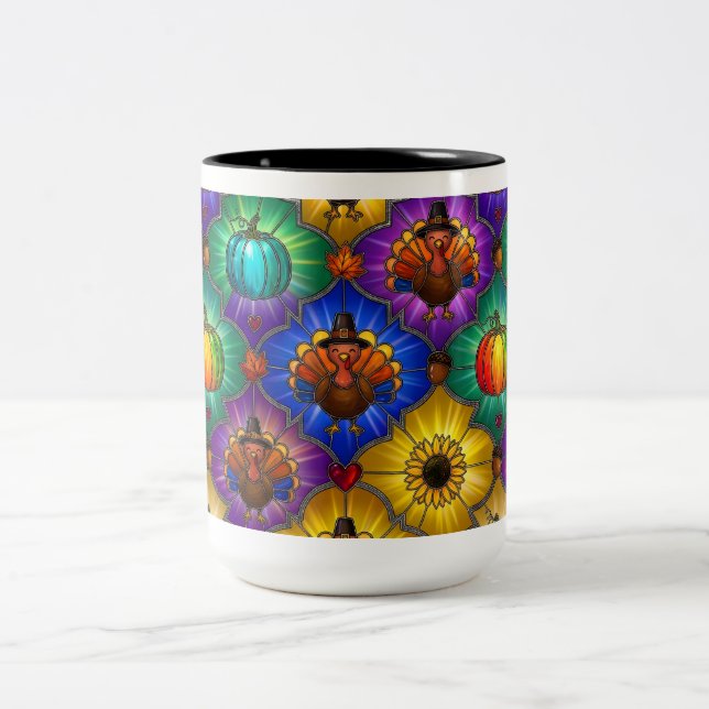 Colourful Pumpkin Autumn Decor Two-Tone Coffee Mug (Center)