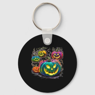 Colourful Pumpkin Ghosts Jack O Lantern Halloween Key Ring