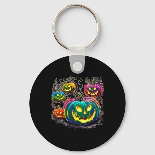 Colourful Pumpkin Ghosts Jack O Lantern Halloween  Key Ring (Front)