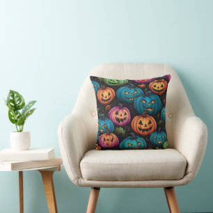 Colourful Pumpkin Halloween Pattern Cushion