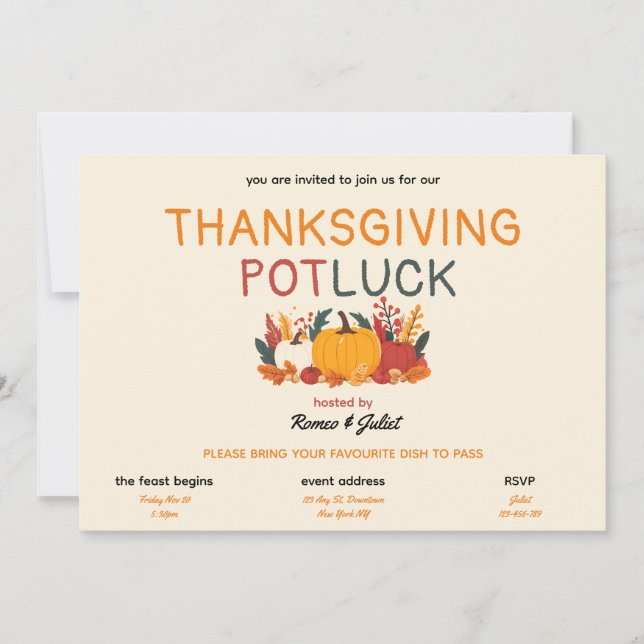 Colourful Pumpkin Thanksgiving Potluck Invitation (Front)