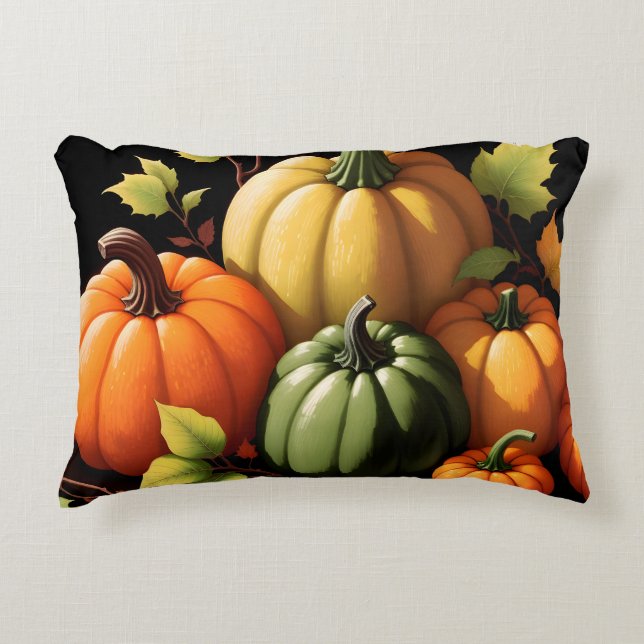 Colourful Pumpkins Black Background Decorative Cushion (Front)
