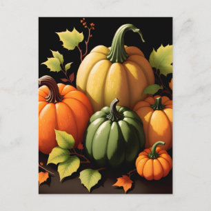 Colourful Pumpkins Black Background Postcard