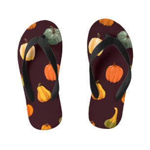 Colourful Pumpkins: Dark Autumn Elegance. Kid's Jandals