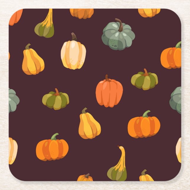 Colourful Pumpkins: Dark Autumn Elegance. Square Paper Coaster (Front)