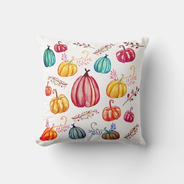 Colourful Pumpkins Fall  Art Throw Cushion (Front)