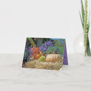 Colourful Pumpkins Gourds Flowers Hay Customised Card