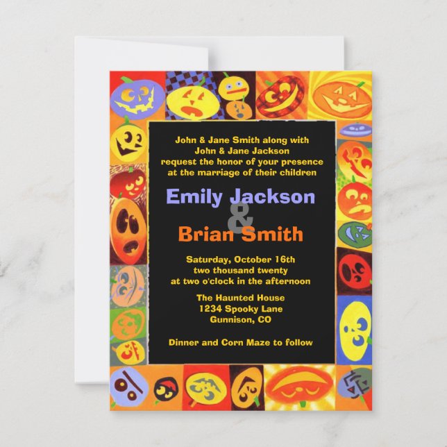 Colourful pumpkins Halloween wedding invitations (Front)