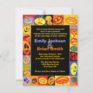 Colourful pumpkins Halloween wedding invitations