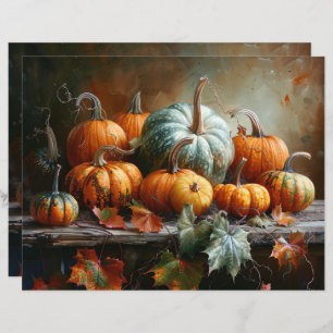 Colourful Pumpkins Leaves Vintage Scrapbook Paper
