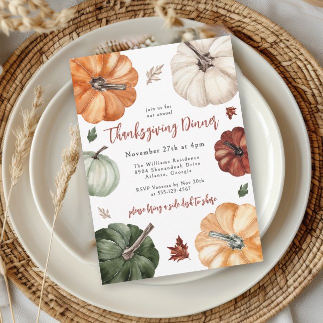 Colourful Pumpkins Rustic Thanksgiving Dinner Invitation (Available in both printed and instant download digital formats.)