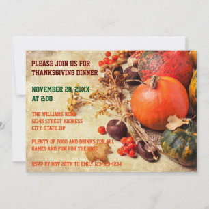 Colourful Pumpkins - Thanksgiving Dinner Invitatio Invitation