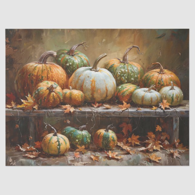 Colourful Pumpkins Vintage Oil Painting Decoupage Tissue Paper (Front)