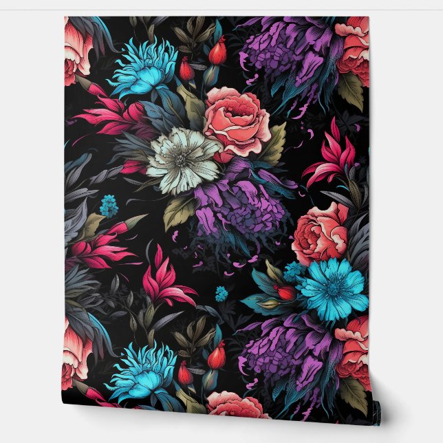 Colourful Punk Floral Wallpaper (Unrolling)