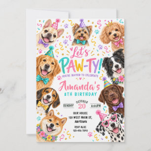 Colourful Puppy Dog Pawty Birthday Invitation