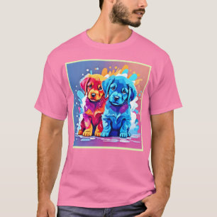 Colourful Puppy Pair Art T-Shirt