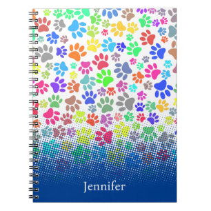 Colourful Puppy Paw Pattern Custom Name Notebook