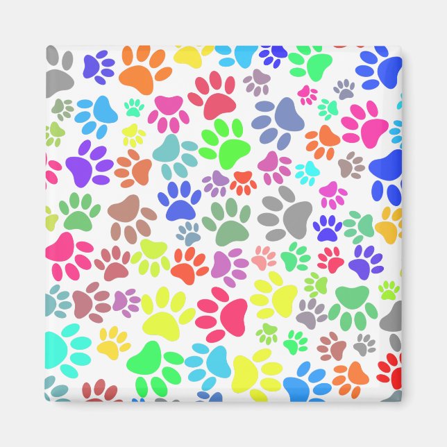 Colourful Puppy Paw Pattern Magnet (Front)