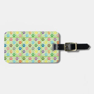 Colourful puppy paw prints luggage tag