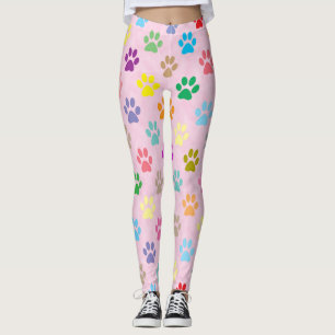 Colourful puppy paw prints pattern leggings