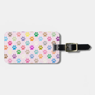 Colourful puppy paw prints pattern luggage tag