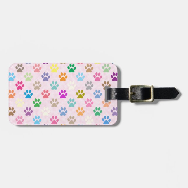 Colourful puppy paw prints pattern luggage tag (Front Horizontal)