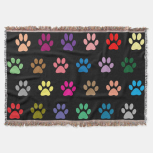 Colourful puppy paw prints pattern throw blanket