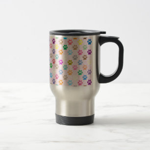 Colourful puppy paw prints pattern travel mug