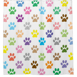 Colourful puppy paw prints shower curtain