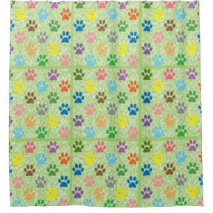 Colourful puppy paw prints shower curtain