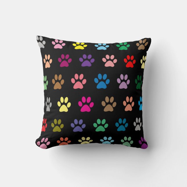 Colourful puppy paw prints throw pillow (Front)