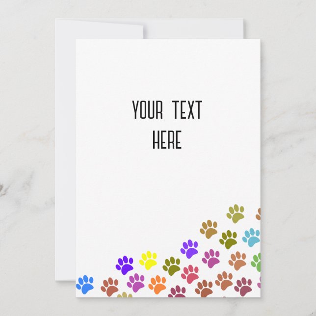 Colourful Puppy Paw Prints With Custom Text Card (Front)