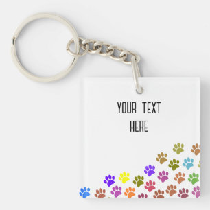 Colourful Puppy Paw Prints With Custom Text Key Ring