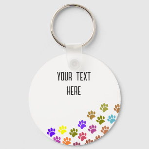 Colourful Puppy Paw Prints With Custom Text Key Ring