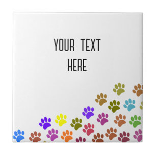 Colourful Puppy Paw Prints With Custom Text Tile