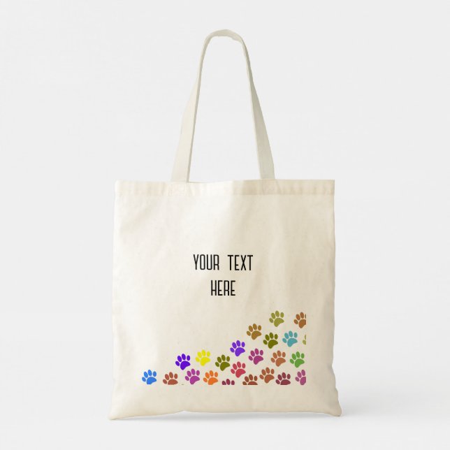 Colourful Puppy Paw Prints With Custom Text Tote Bag (Back)