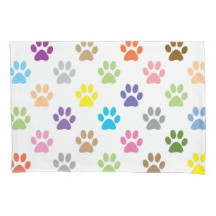 Colourful puppy paws pattern pillowcase