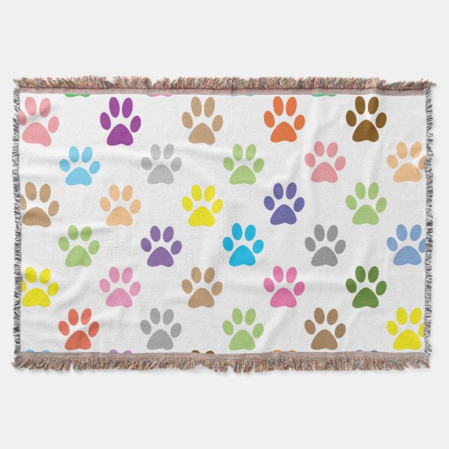 Colourful puppy paws pattern throw blanket (Front)