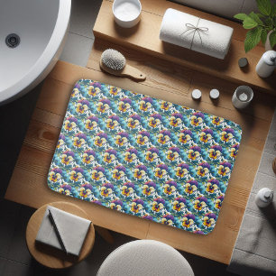 Colourful Purple and Blue Modern Floral Pattern Bath Mat