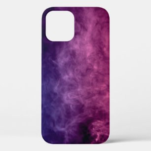 Colourful purple and blue smoke clouds on dark bac iPhone 12 case