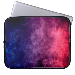 Colourful purple and blue smoke clouds on dark bac laptop sleeve