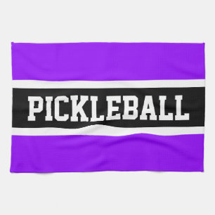 Colourful Purple Black Stripes Bold PICKLEBALL Tex Tea Towel