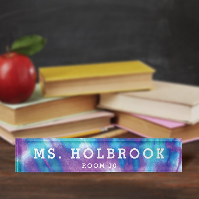Colourful Purple Blue Tie Dye Teacher's Nameplate (Creator Uploaded)