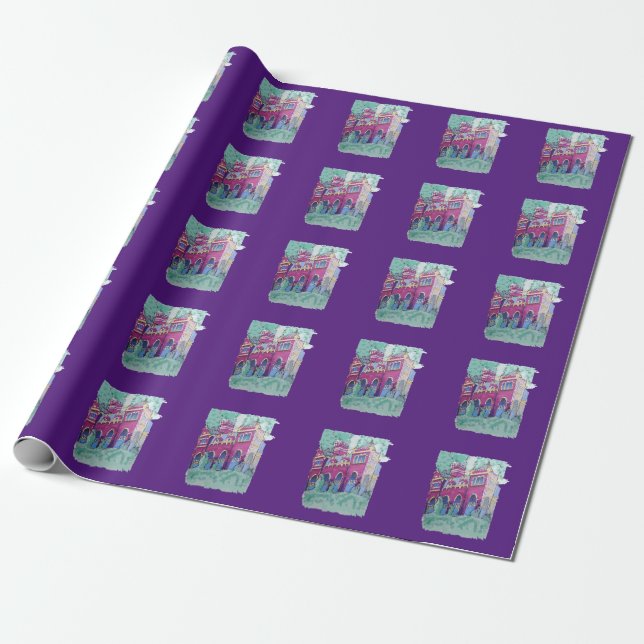 Colourful Purple Castle in Budapest Wrapping Paper (Unrolled)