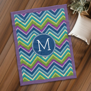 Colourful Purple Chevron Pattern Custom Monogram Fleece Blanket