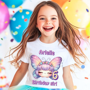 Colourful purple fairy face butterfly birthday  T-Shirt
