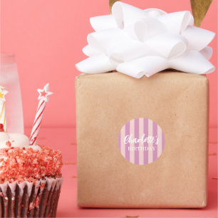 Colourful Purple Fun Bright Colour Minimalist Stri Classic Round Sticker